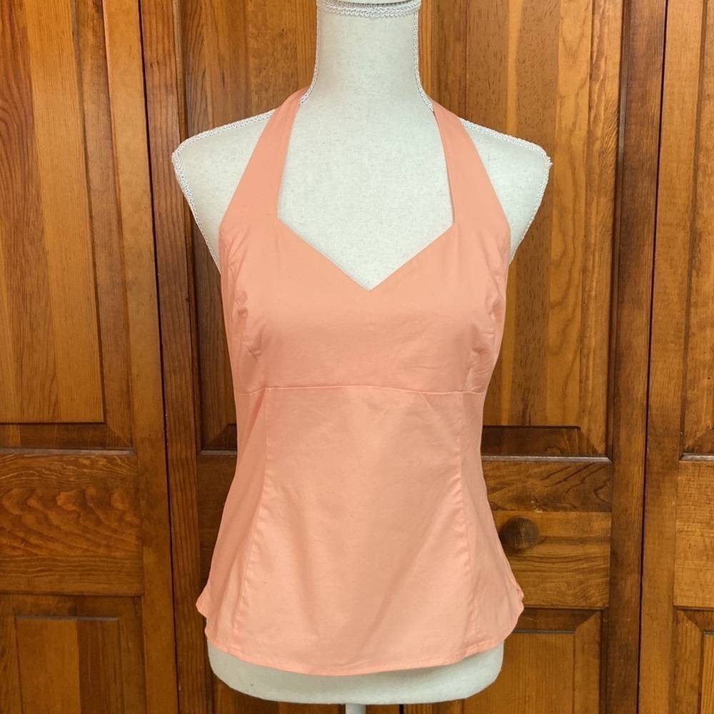 Ann Taylor Pastel Orange Halterneck Cotton/Spandex Summer Top Size 6